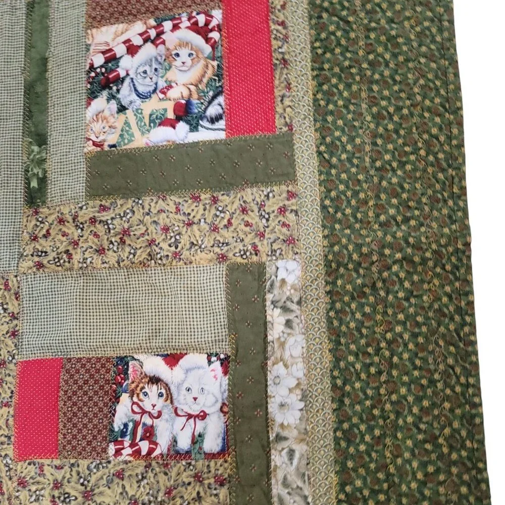 Handmade Christmas Kittens Patchwork Quilt Throw Lap 33